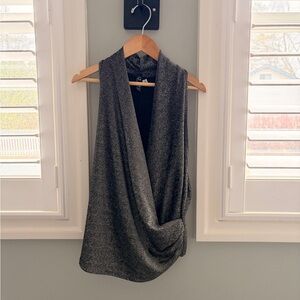 Sleeveless Draped Metallic Knit Top - Silver Black